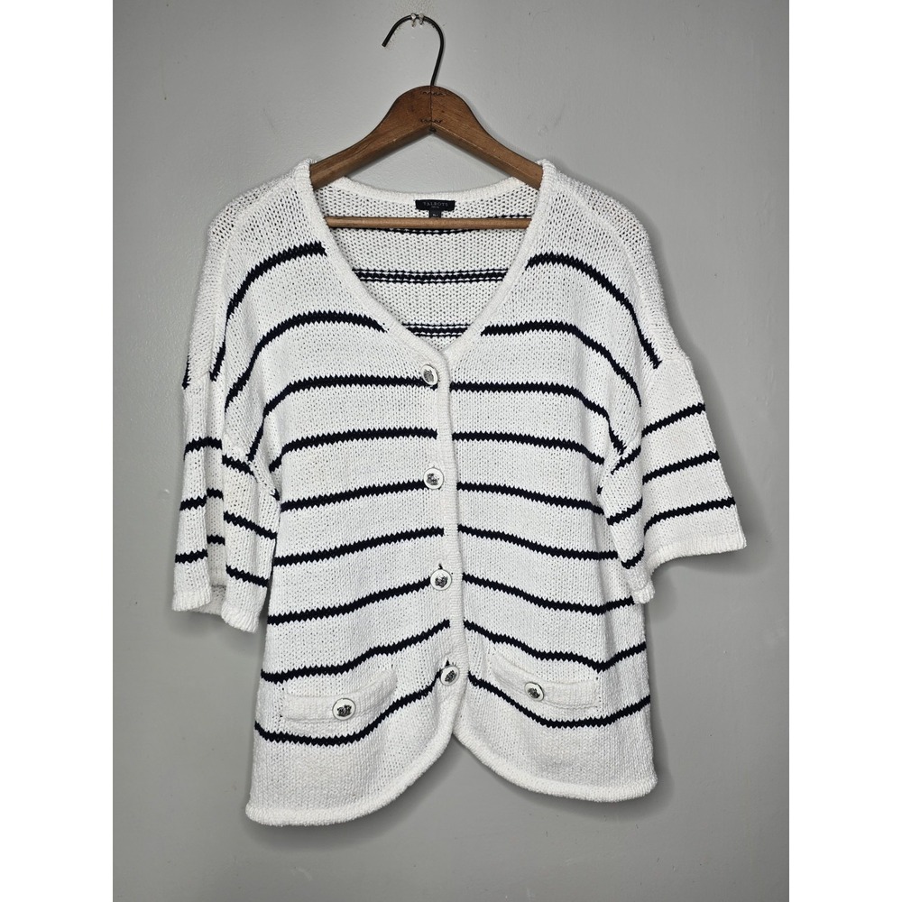 Talbots Elbow Sleeve Sweater Jacket Nautical Preppy Metallic Crest Button XLP